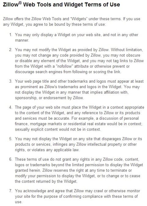zillow terms of use
