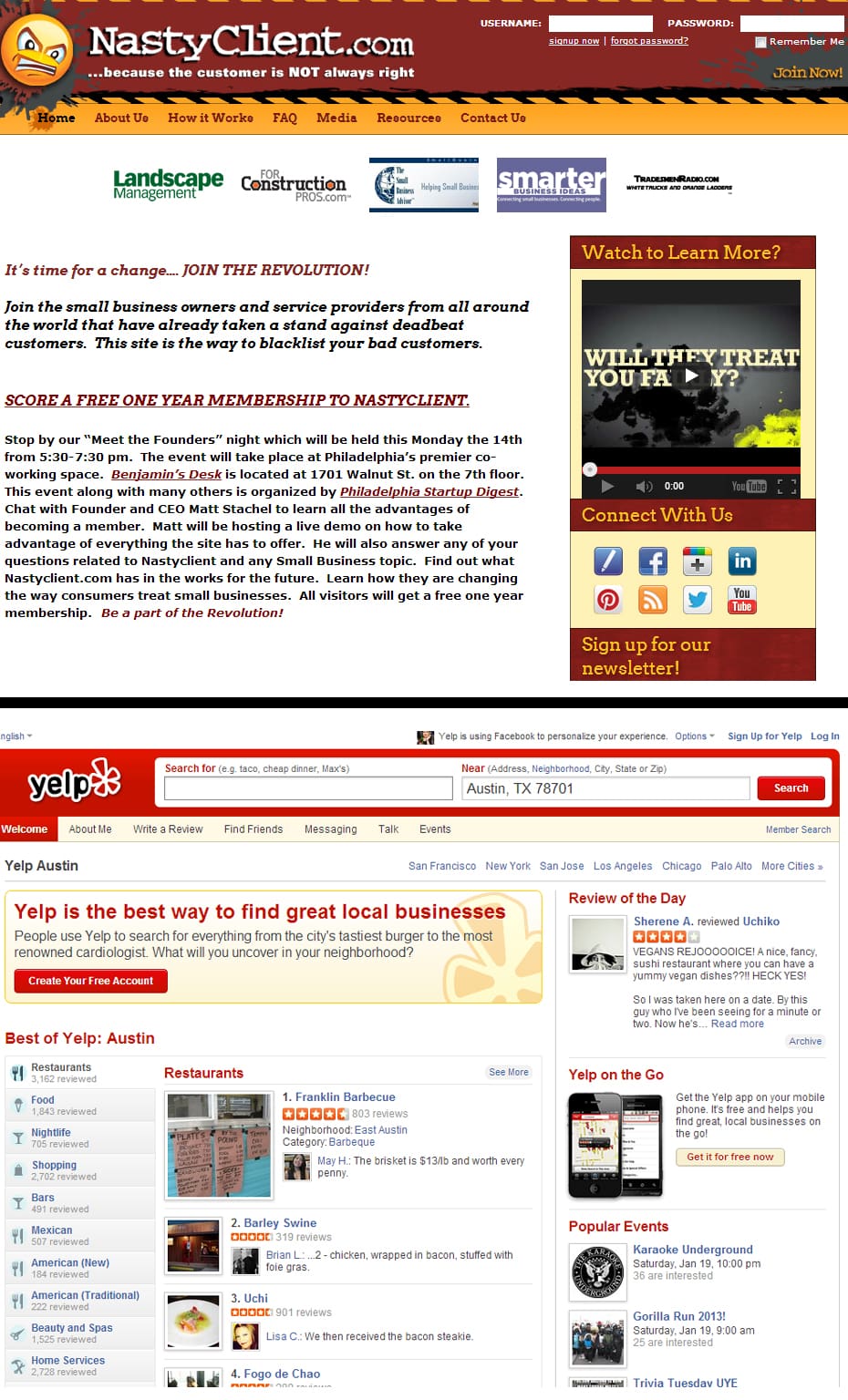 nastyclient.com vs. yelp