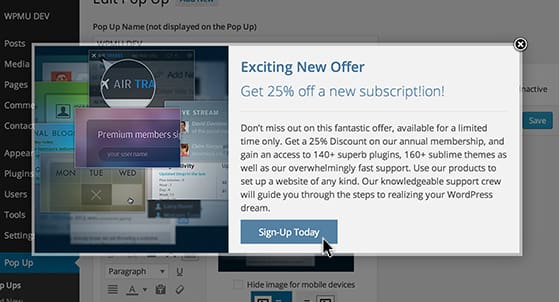 promote through pop up