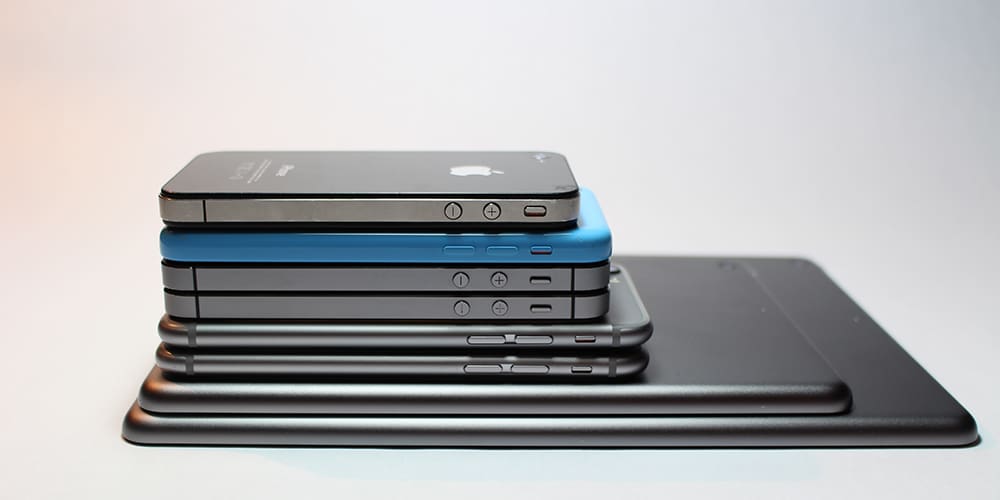 Apple products stacked together to be sent for recycling.