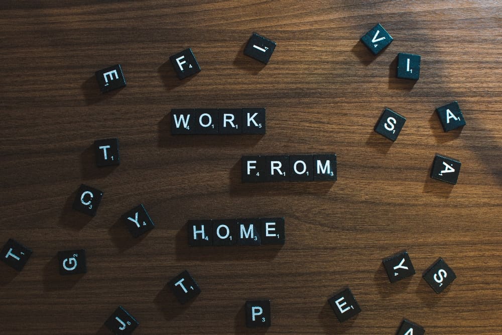 WFH Work from home written with scrabble letters.