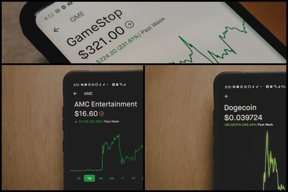 AMC, Gamestop, and Dogecoin.