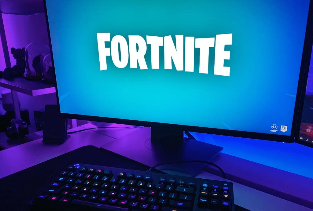 Fortnite on computer screen Fortnite on computer screen