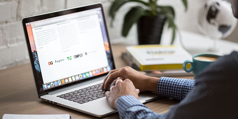 Computer searching online open to terms of service page.