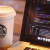 starbucks coffee with computer