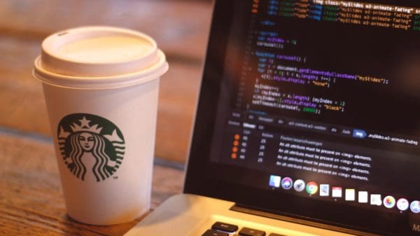 starbucks coffee with computer